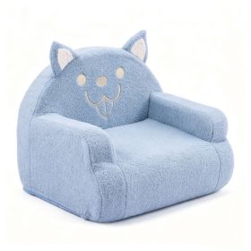 Kids Armchair Toddler Reading Sofa, Full Compression, Teddy Velvet Cute Blue Dog Shape Kids Sofa 1pcs Blue