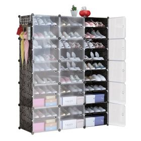 10 Tier 3 Row Shoe Rack Organizer Stackable Free Standing Shoe Storage Shelf Plastic Shoe Cabinet Tower with Transparent Doors for Heels Boots Slipper