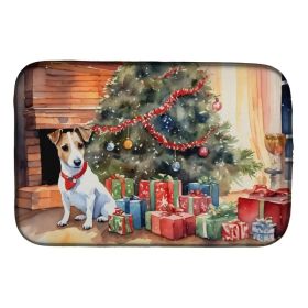 Jack Russell Terrier Cozy Christmas Dish Drying Mat Absorbent Dish Drying Mat Pad for Kitchen Counter Dish Drainer Mat for Countertop, 14 x 21", Multi
