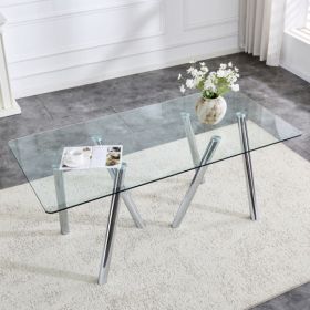 71-Inch Tempered Glass Dining Table With Sturdy Metal Legs
