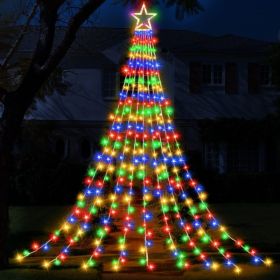Christmas Decorations Star String Lights 320 LEDs Outdoor Waterfall Tree Lights With 13 Topper Star Plug In Waterproof Hanging Fairy Lights For Xmas N