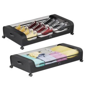 2Packs Under Bed Storage Containers Rolling Clothing Organizer 42L/11Gal Under Bed Drawers with Clear Lid 360Â° Lockable Rolling Wheels Strap Handles