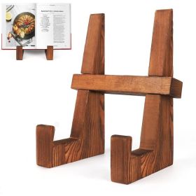 Wooden Cookbook Stand For Kitchen Counter, Rustic Brown Book Holder For Recipes, Cookbooks And Home Kitchen Decor