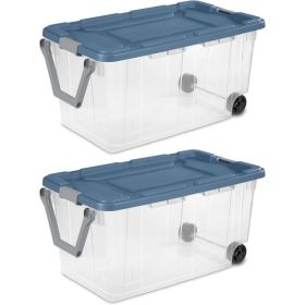160 Quart Durable Clear Storage Container With Latching Lid And Pull Handle, Blue, 2 Pack Shipment From Walmart