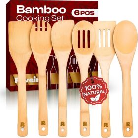 Bamboo Cooking Spoons 6-Piece Set, Wooden Kitchen Utensils With Spoons & Spatulas, Durable Cooking Tools For Home & Kitchen