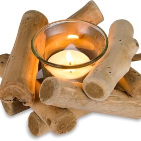 Wooden Tea Light Candle Holder With Glass Insert, Decorative Table Centerpiece For Home, Bedroom, Dining Room And Events