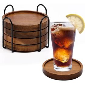 4 Pcs Wooden Drink Coasters With Holder, Absorbent Coaster Set For Coffee Table, Table Protection For Home, Office And Bar