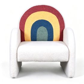 1pc Wooden Frame Armchair Kids Sofa, Rainbow Gradient Teddy Velvet