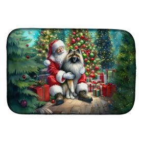 Keeshond and Santa Claus Dish Drying Mat Absorbent Dish Drying Mat Pad for Kitchen Counter Dish Drainer Mat for Countertop, 14 x 21", Multicolor