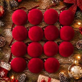 15 Pcs Red Velvet Christmas Decorations Balls, 2.65 Inch Christmas Ornaments For Xmas Tree Decor, Dark Red Flocked Ball For Family Holiday Party Valen