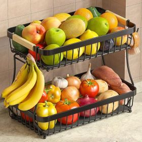 2 Tier Fruit Basket With Banana Hangers, Detachable Metal Bowl, Kitchen Countertop Storage Organizer For Fruits, Vegetables & Snacks