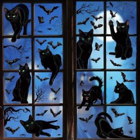 52-Piece Cat Halloween Window Clings, Double-Sided Reusable Decals For Spooky Party And Home Decor