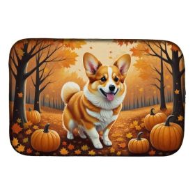 Corgi Fall Dish Drying Mat Absorbent Dish Drying Mat Pad for Kitchen Counter Dish Drainer Mat for Countertop, 14 x 21", Multicolor