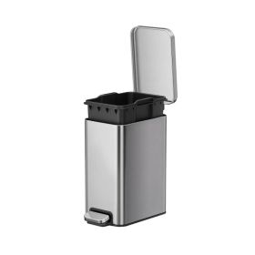 Bedroom / Office Trash Can, 2.6 Gallon Small Stainless Steel Step Garbage Bucket Bin with Soft Close Lid, Silver