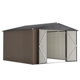 10' x 10' Metal Storage Shed for Ourdoor, Steel Yard Shed  with Design of Lockable Doors, Utility and Tool Storage for Garden, Backyard, Patio, Outsid