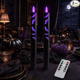 2-Pack 9.8-Inch Black Halloween Flameless Taper Candles With Remote Control And Timer