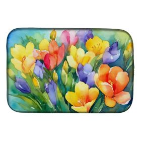 Freesias in Watercolor Dish Drying Mat Absorbent Dish Drying Mat Pad for Kitchen Counter Dish Drainer Mat for Countertop, 14 x 21", Multicolor