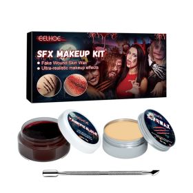 Halloween SFX Makeup Kit, Fake Wound Skin Wax & Vampire Blood Set, Special Effects Makeup For Cosplay Party