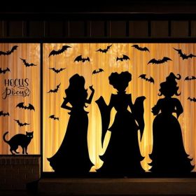 3-Sheet Extra Large Halloween Window Clings With Witch, Black Cat And Bat Silhouette Decals For Home, School And Party Decor
