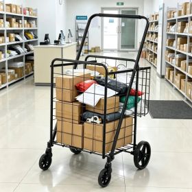 Heavy Duty Folding Grocery Cart, Jumbo Utility Cart with Double Baskets & 360 Wheels for Shopping & Laundry