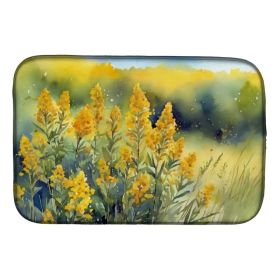 Nebraska Goldenrod in Watercolor Dish Drying Mat Absorbent Dish Drying Mat Pad for Kitchen Counter Dish Drainer Mat for Countertop, 14 x 21", Multicol