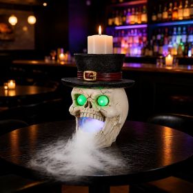 Not For Sale On Wayfair--- LED Light-Up Skull With Top Hat & Mist Maker Halloween Decoration