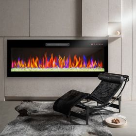 50 Inch Tempered Glass Front Wall Mounted Electric Fireplace With Remote