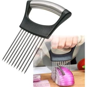Stainless Steel Onion Holder For Slicing, Onion Slicer Guide, Kitchen Cutting Tool For Safe, Easy & Even Vegetable Slicing