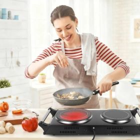 Dual Hot Plate Electric Cooktop - 800W+1000W Power, 6.3in+7.5in Silicon Crystal Glass Plates, 5 Stepless Heating Gears, Thermostat Control & Easy Clea