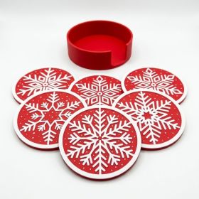 3D Printed Christmas Snowflake Coaster Set With Storage Holder, Holiday Drink Coasters For Home Table Decor