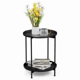Double Layered Courtyard Side Table, Outdoor Metal Circular Side Table With Detachable Tray, Suitable For Indoor, Outdoor, Garden, Limited To Five Bla