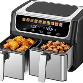 9.5 Quart Large Dual Basket Air Fryer With Double Basket, Independent Temp Control & Sync Mode, 10 Presets - Bake&Broil&Defrost&Dehydrate, Shake Remin (Option: BLACK)