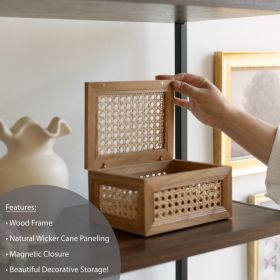 Oblong Rattan And Wood Decorative Tabletop Box (Option: Default)