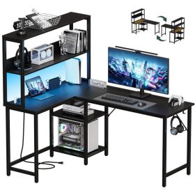 43/53 Inch L-Shaped Desk with Storage Shelves & Hooks - Reversible Computer Table Suitable for Office, Gaming Setup, Workstation with Spacious, Assemb (Option: 53in)