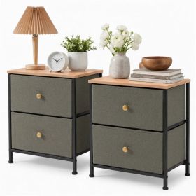 Double drawer bedside table - suitable for bedrooms and living rooms, 20 inches high (Option: dark green/2p)