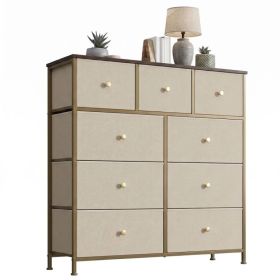 9-Drawer Fabric Dresser with Solid Wood Top, Tall Storage Chest for Bedroom, Living Room, Or Entryway, Ideal As a Tower Cabinet, Hallway Organizer (Option: khaki)