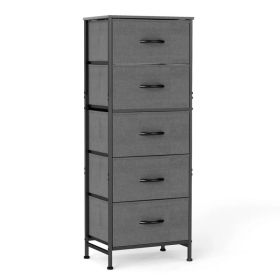 48IN Dresser For Bedroom With 5 Fabric Drawers Nightstand Wardrobe Steel Frame Closet For Clothes Storage Cabinet Furniture (Option: Gray)