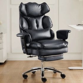 Executive Home Office Desk Chair Ergonomic High Back with Footrest & Lumbar Support, Reclining Height Adjustable PU Leather with Swivel Wheels (Option: BLACK)