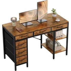 47-55 Inch Computer Desk with 6 Drawers Storage Shelves Home Office Gaming Desk for Bedroom Study Corner Living Room Work (Option: Brown/55IN)