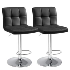 Bar Stools Set of 2, Counter Height Barstools,Square Seat Cushion Barstool with Back, Height Adjustable PU Leather Swivel Barstool (Option: Black 2-Pack)