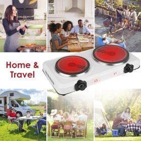 Infrared Dual Burner Hot Plate - 1000W & 800W  Glass Plates, Quick/Even Heating, 302-1022 Stepless Temp, Auto Shut-Off, Compatible with Flat-Bottom Co (Option: WHITE)