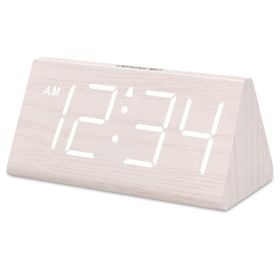 DreamSky Wooden Digital Alarm Clock For Bedroom Living Room, Large Numbers (Option: WHITE)