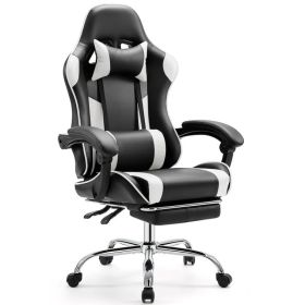 Video Game Desk Chair - Ergonomic Computer with Footrest and Comfy Lumbar Support, PU Leather Recliner with Headrest, Fixed Up Armrest, (Option: black&white)