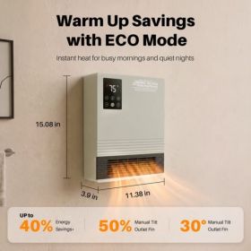 Wall Heater, Touchscreen, Remote Control, Adjustable Thermostat, 15-Hour Timer, Dual Heat Settings, Overheat Protection, Child Lock (Option: Light Gray 11.6IN)