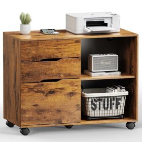 3 Drawer Mobile Rolling Lateral File Cabinet For Home Office And Kids Room (Option: BROWN)
