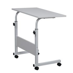 80cm Adjustable Tray Table Rolling Sofa Side Snack Table With Wheels Portable C-Shape Dinner Tray Tables Mobile Wooden Laptop Desk Beside Couch Bed (Option: WHITE)