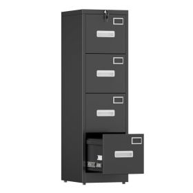 Aobabo 4 Drawer File Cabinet With Lock, Vertical Metal Filing Cabinet (Option: BLACK)