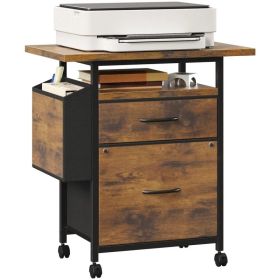 Rollable filing cabinet, equipped with drawers and storage shelves, printer placement area, size suitable for A4 paper size (Option: BROWN)