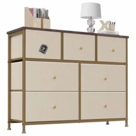 7-Drawer Fabric Dresser with Solid Wood Top, Tall Storage Chest for Bedroom, Living Room, Or Entryway, Ideal As a Tower Cabinet, Hallway Organizer (Option: khaki)