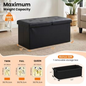 Folding Storage Ottoman, Compact Flip-Top Ottoman With Divider, Padded PVC Seat, Space-Saving Footrest Stool For Bedroom, Entryway, Living Room (Option: Black-30IN)